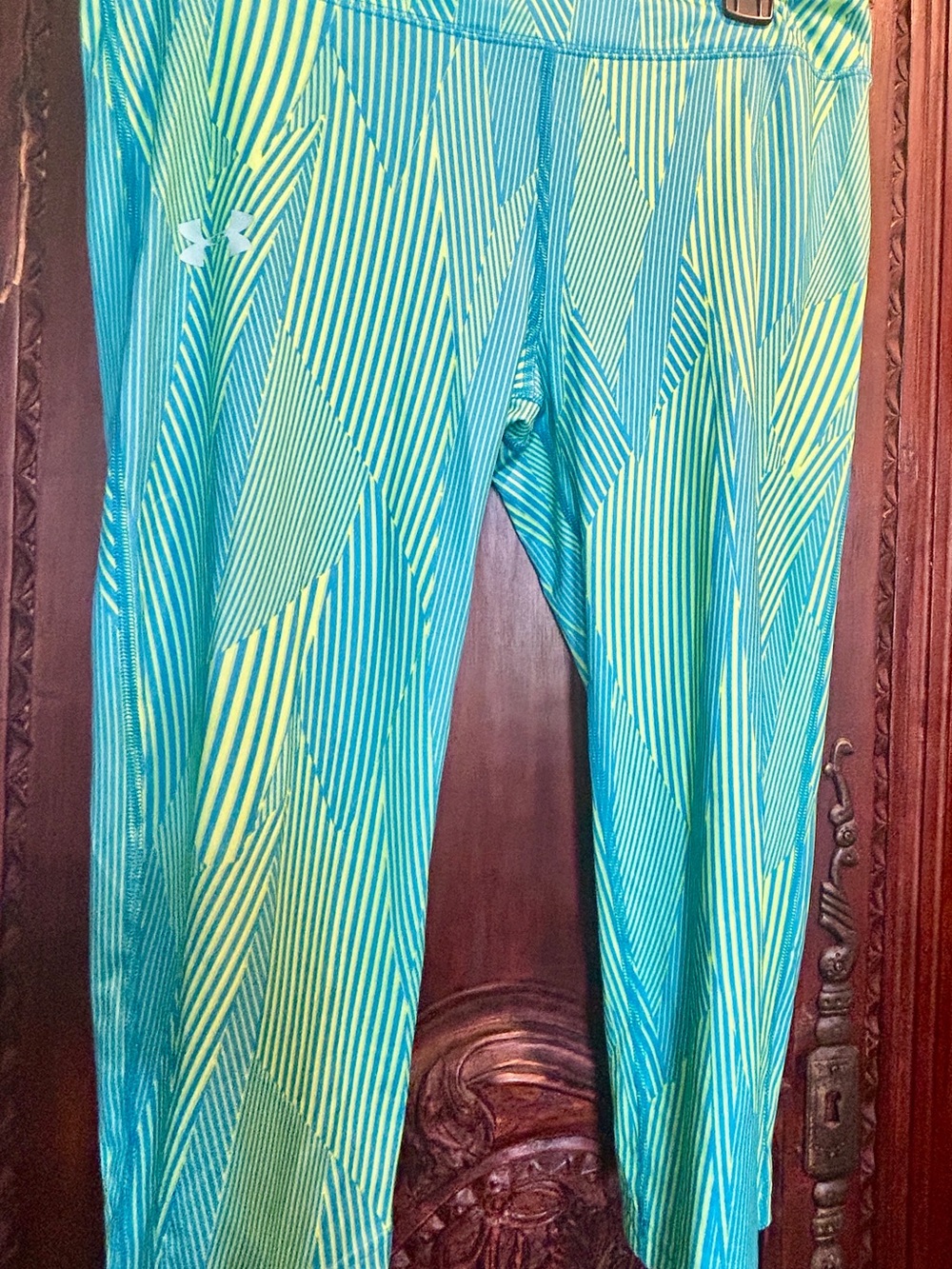Under Armour Bright Teal and Lime Striped Workout Leggings